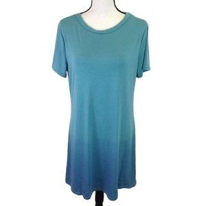 Womens Shades Of Blue Short Sleeve Scoop Neck Casual Tee Shirt Dress Size M
